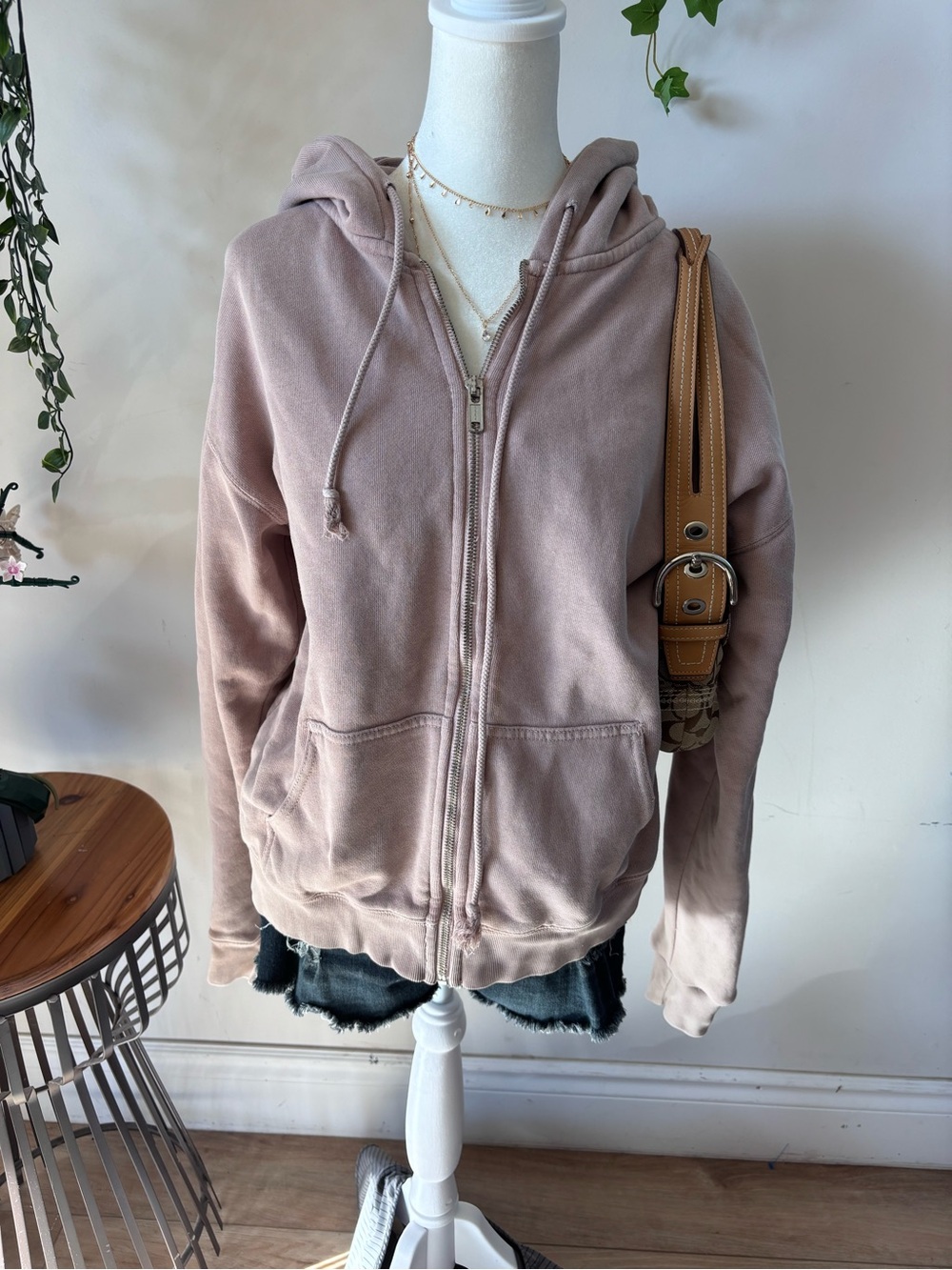 Brandy Melville Dusty Mauve Zip-Up Hoodie Jacket